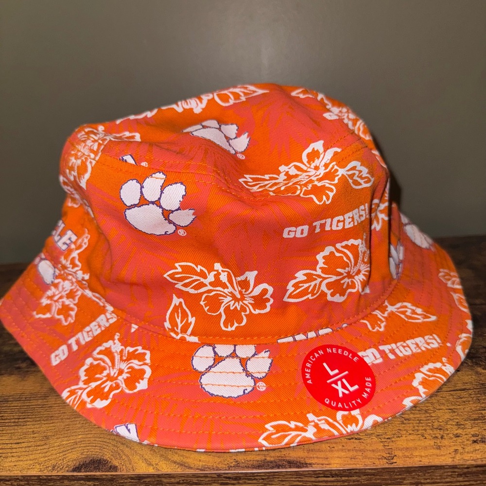 Reyn Spooner Clemson University Bucket Hat Mens Floral Tropical Orange L/XL NEW - Picture 2 of 5